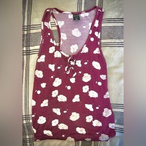 Maroon floral lace up tank top